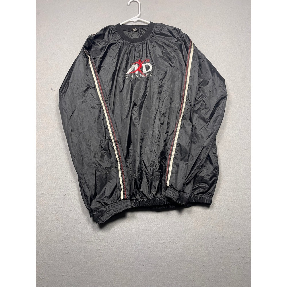 AD Champs Vintage Windbreaker Pullover Mens 3XL Black Nylon Racing Stripe Good